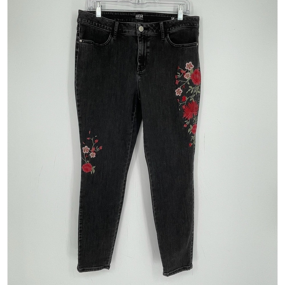 A.N.A. A New Approach Women's Black Floral Embroidered Jegging Jeans Size 14
